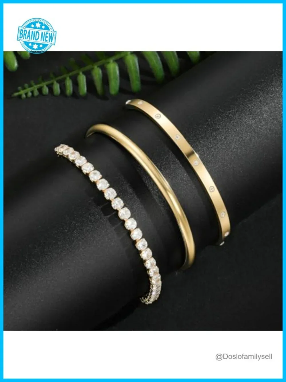 14K Gold Plated Adjustable Slider Cuff Bangle Bracelet Set | Stackable Trendy